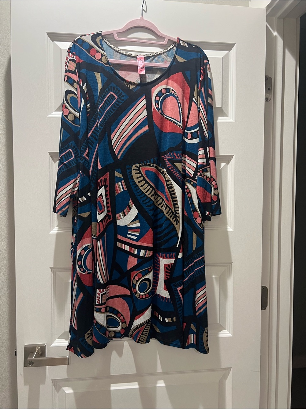 Honeyme Multicolor Abstract Print Tunic with Navy, Coral & Cream Accents
